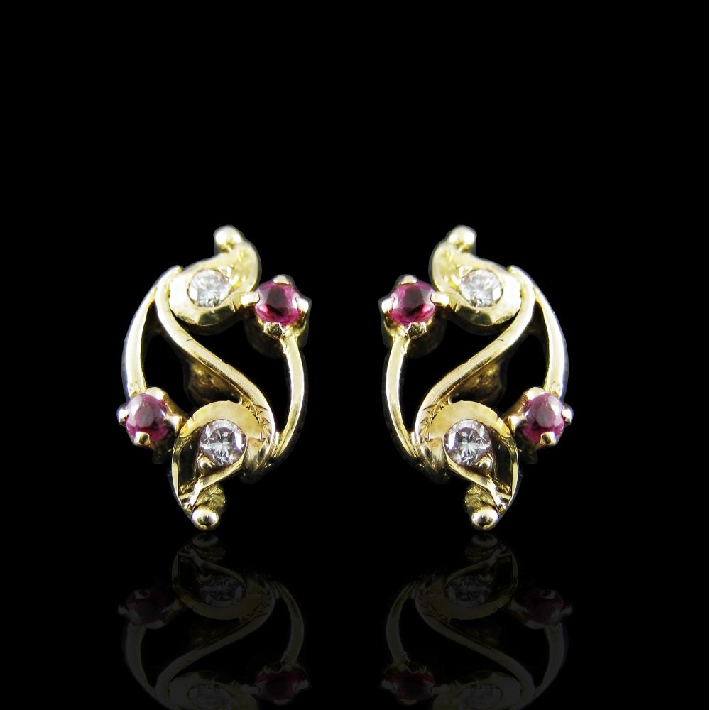 Zaveris Red Ruby and Diamond Earrings