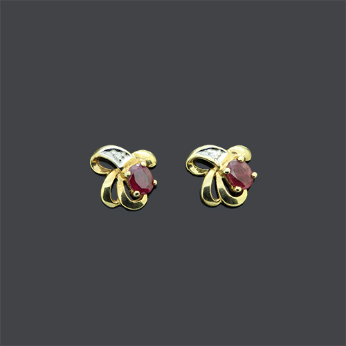 Zaveris 18 Carat Yellow Gold Ruby and Diamond Earrings