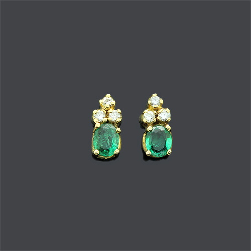Zaveris 18 Carat Yellow Gold Emerald and Diamond Earrings