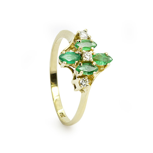 Zaveris 18 Carat Solid Yellow Gold Emerald and Diamond Ring