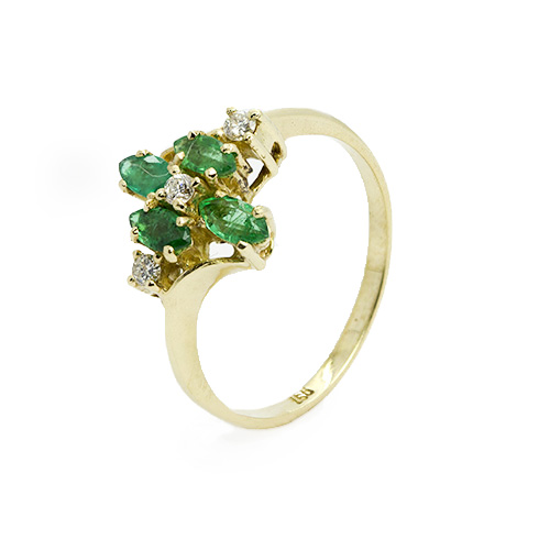 Zaveris 18 Carat Solid Yellow Gold Emerald and Diamond Ring