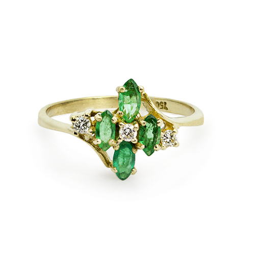 Zaveris 18 Carat Solid Yellow Gold Emerald and Diamond Ring
