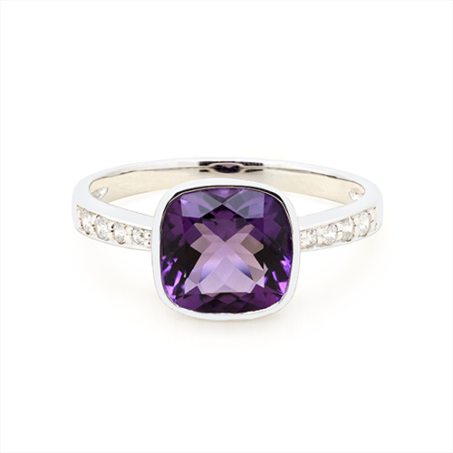 Zaveris White Gold Cushion Cut Amethyst and Cubic Zirconia Ring