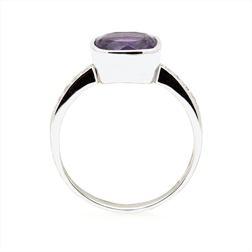 Zaveris White Gold Cushion Cut Amethyst and Cubic Zirconia Ring