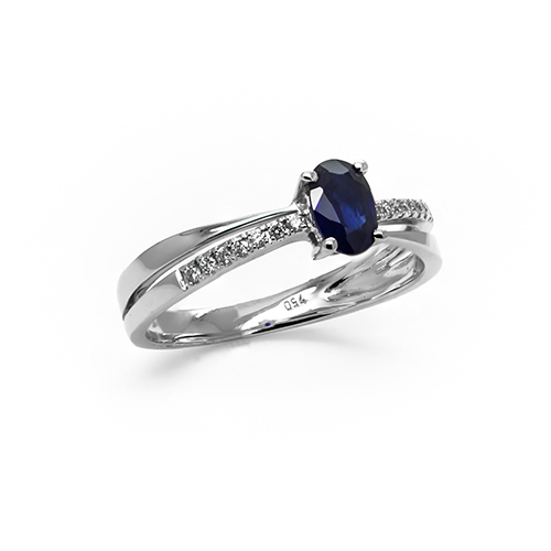 Zaveris 18 Carat Solid White Gold Blue Sapphire and Pav? Diamond Ring