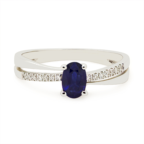 Zaveris 18 Carat Solid White Gold Blue Sapphire and Pav? Diamond Ring