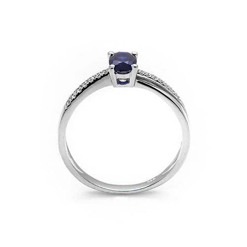 Zaveris 18 Carat Solid White Gold Blue Sapphire and Pav? Diamond Ring