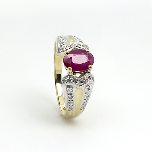 Zaveris 9 Carat Yellow Gold Oval Cut Ruby and Diamond Ring