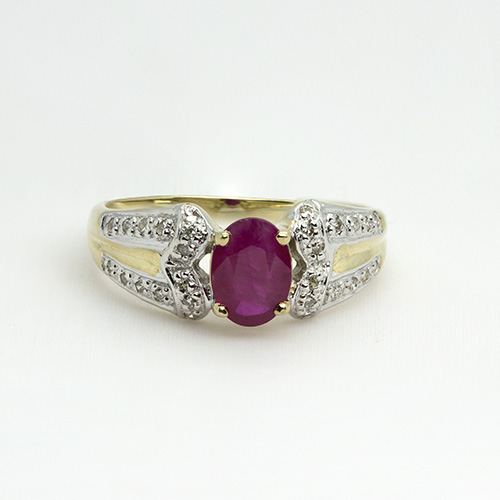 Zaveris 9 Carat Yellow Gold Oval Cut Ruby and Diamond Ring