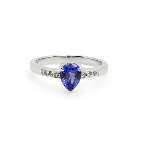 Zaveris 18 Carat White Gold Pear Cut Tanzanite and Diamond Ring
