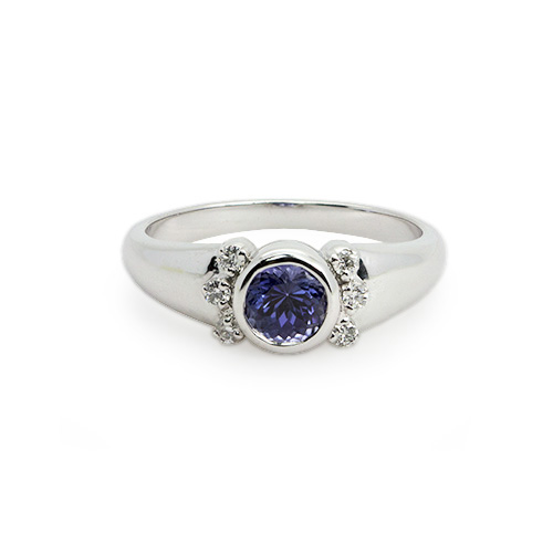 Zaveris 18 Carat White Gold Round Cut Tanzanite and Diamond Ring