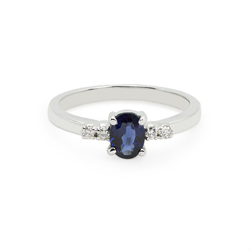 Zaveris 18 Carat White Gold Oval Cut Blue Sapphire and Diamond Ring