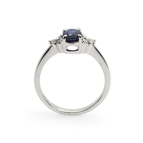 Zaveris 18 Carat White Gold Blue Sapphire and Cluster Diamond Ring