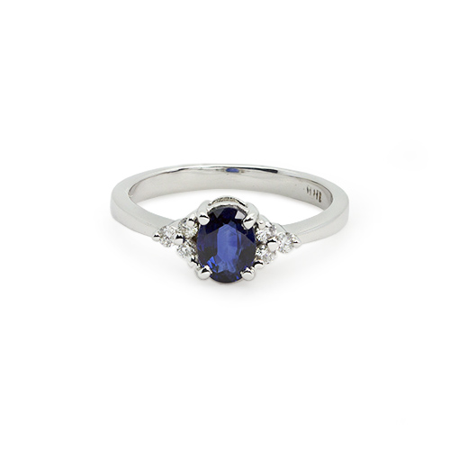 Zaveris 18 Carat White Gold Blue Sapphire and Cluster Diamond Ring