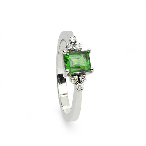 Zaveris 18 Carat White Gold Emerald Cut Tsavorite and Diamond Ring