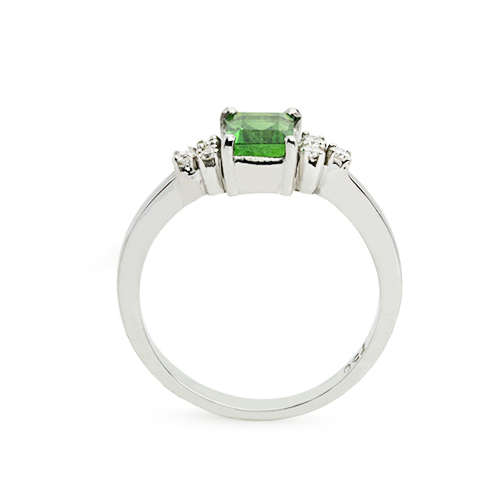 Zaveris 18 Carat White Gold Emerald Cut Tsavorite and Diamond Ring