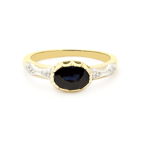 Zaveris 9 Carat Solid Yellow Gold Deep Blue Sapphire and Diamond Ring