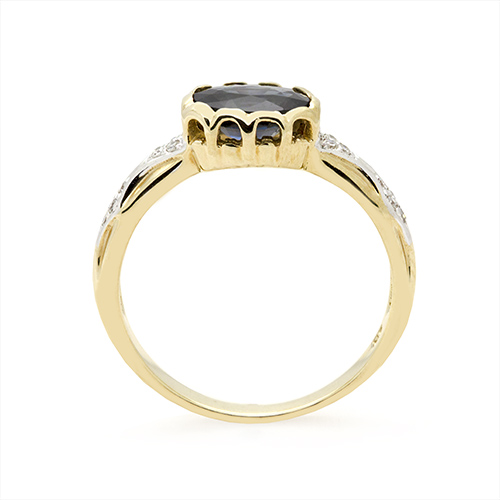 Zaveris 9 Carat Solid Yellow Gold Deep Blue Sapphire and Diamond Ring