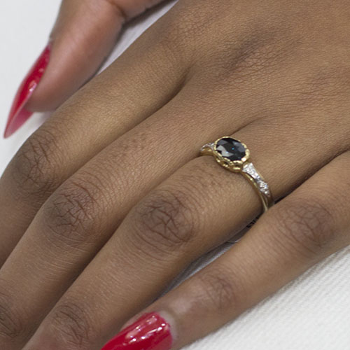 Zaveris 9 Carat Solid Yellow Gold Deep Blue Sapphire and Diamond Ring