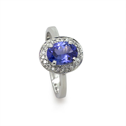 Zaveris 18 Carat White Gold Tanzanite and Halo Diamond Ring