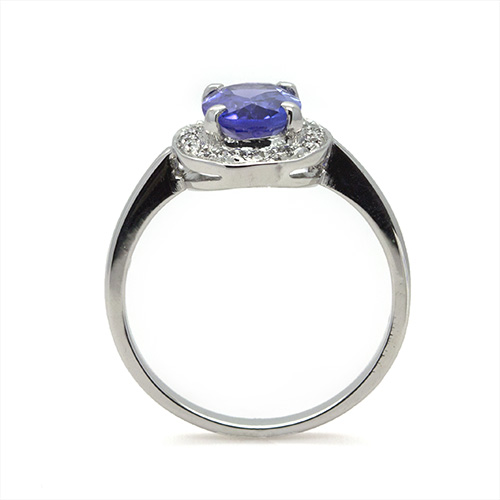 Zaveris 18 Carat White Gold Tanzanite and Halo Diamond Ring