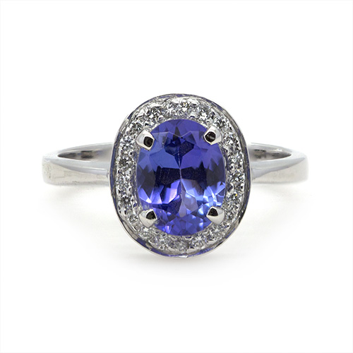Zaveris 18 Carat White Gold Tanzanite and Halo Diamond Ring