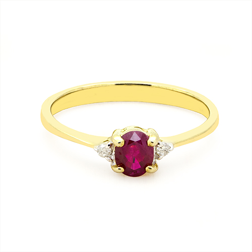 Zaveris Tapered 9 Carat Solid Yellow Gold Ruby and Diamond Ring