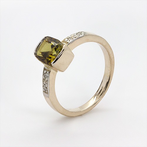 Zaveris 9 Carat Solid Yellow Gold Yellow Tourmaline and Diamond Ring