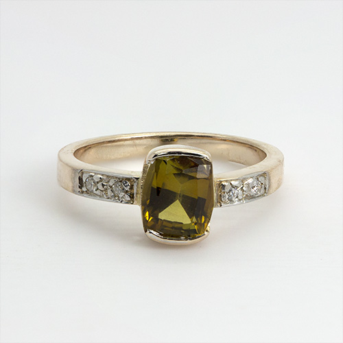 Zaveris 9 Carat Solid Yellow Gold Yellow Tourmaline and Diamond Ring
