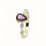 Yellow Gold Pear Cut Rhodolite and Diamond Ring
