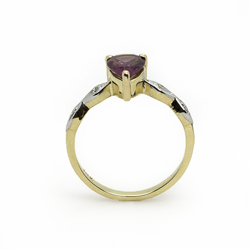 Zaveris 18 Carat Yellow Gold Pear Cut Rhodolite and Diamond Ring