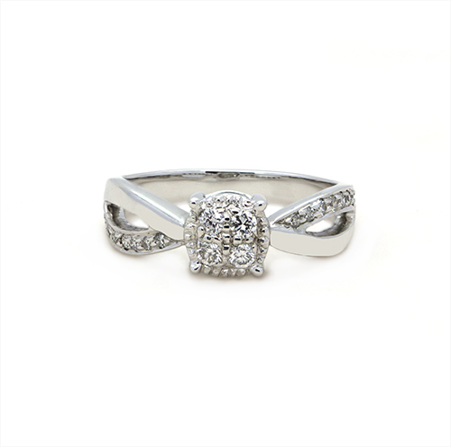 Zaveris 18 Carat White Gold Bypass Halo Diamond Ring