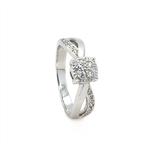 Zaveris 18 Carat White Gold Bypass Halo Diamond Ring