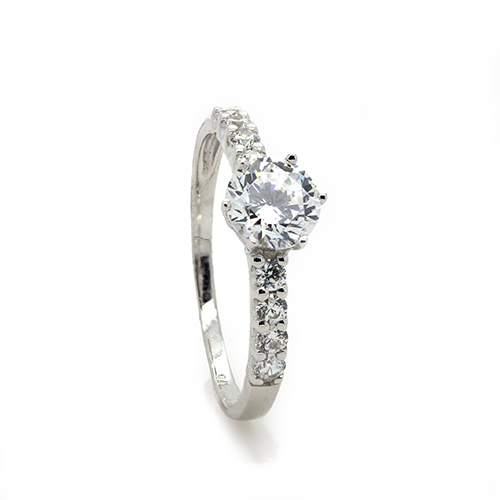 Zaveris 9 Carat White Gold and Solitaire Cubic Zirconia Ring