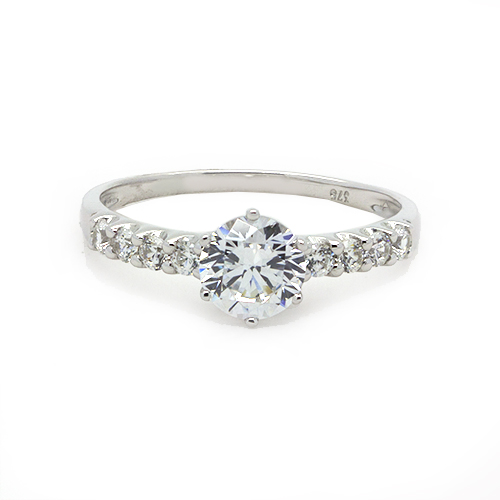 Zaveris 9 Carat White Gold and Solitaire Cubic Zirconia Ring