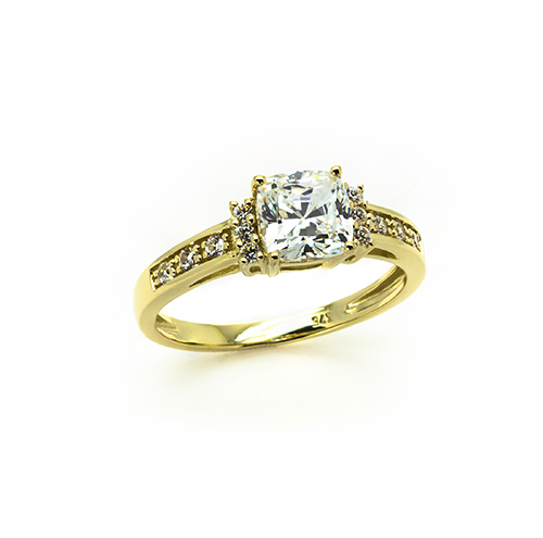 Zaveris 9 Carat Yellow Gold and Cushion Cut Cubic Zirconia Ring