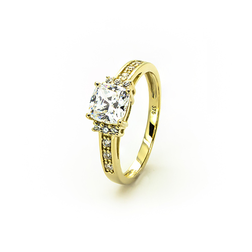 Zaveris 9 Carat Yellow Gold and Cushion Cut Cubic Zirconia Ring
