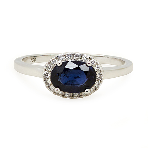 Zaveris 18 Carat White Gold Oval Cut Blue Sapphire and Crown Diamond Ring