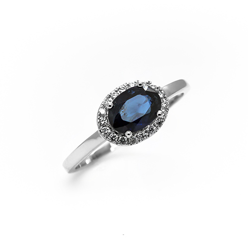 Zaveris 18 Carat White Gold Oval Cut Blue Sapphire and Crown Diamond Ring