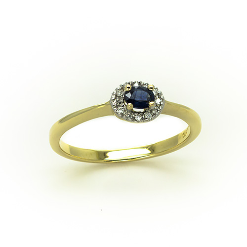 Zaveris 9 Carat Solid Yellow Gold Blue Sapphire and Diamond Ring