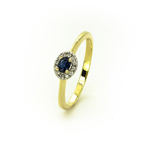 Zaveris 9 Carat Solid Yellow Gold Blue Sapphire and Diamond Ring