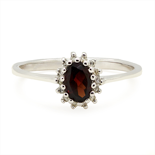 Zaveris 9 Carat White Gold Red Garnet and Diamond Ring