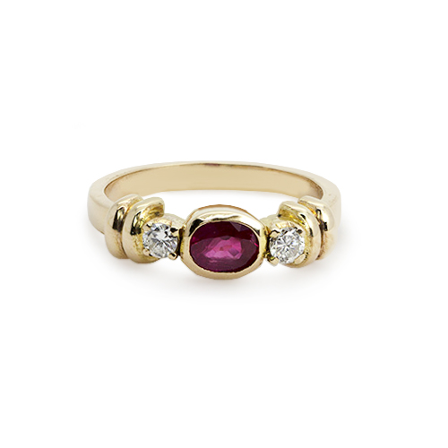 Zaveris 18 Carat Solid Yellow Gold Ruby and Diamond Ring