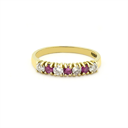 Zaveris 18 Carat Yellow Gold Round Ruby and Round Diamond Ring