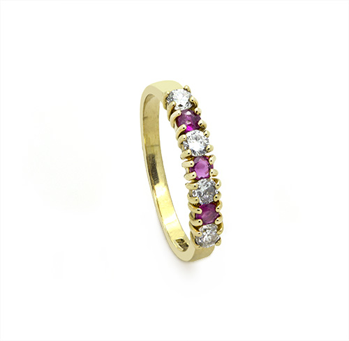 Zaveris 18 Carat Yellow Gold Round Ruby and Round Diamond Ring