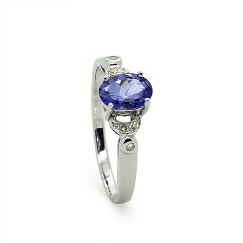 Zaveris 9 Carat White Gold Tanzanite and Side Stone Diamond Ring