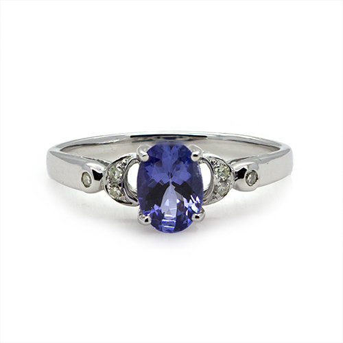 Zaveris 9 Carat White Gold Tanzanite and Side Stone Diamond Ring