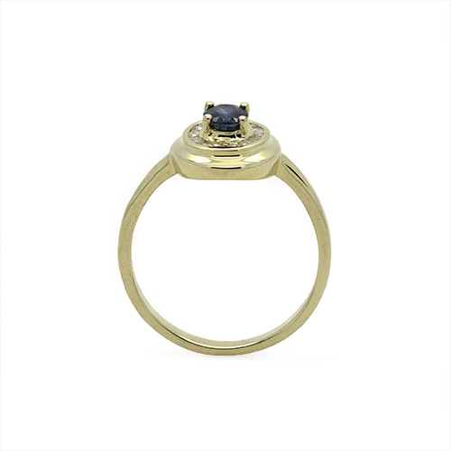 Zaveris 9 Carat Yellow Gold Oval Cut Blue Sapphire and Diamond Ring