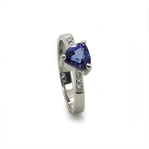 Zaveris 18 Carat White Gold Triangle Tanzanite and Diamond Ring