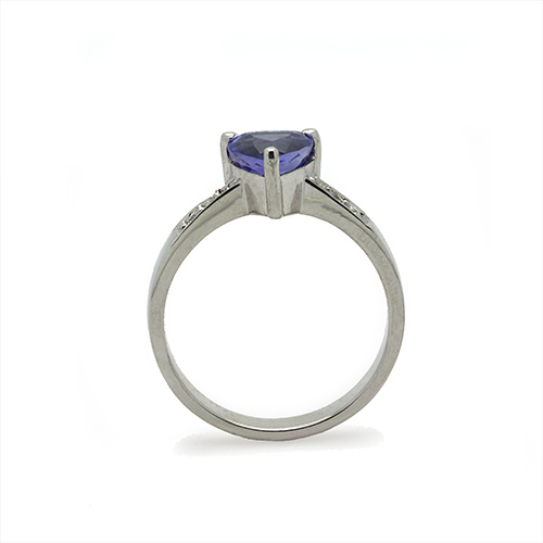 Zaveris 18 Carat White Gold Triangle Tanzanite and Diamond Ring